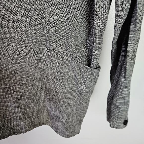 Flax Linen Button Front Top Shirt L Black White Crosshatch Check Long‎ Sleeve - Picture 6 of 7